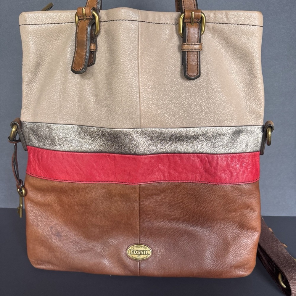 Fossil Explorer X-Large Foldover Crossbody Tote Brown Multicolor -